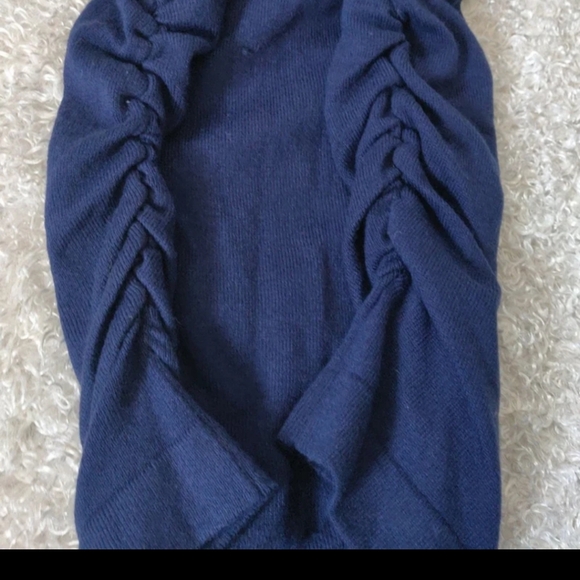 Women's Derek Heart Navy Blue Sweater with Patterned Infinity Scarf And Shirring - Picture 6 of 9